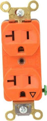 Hubbell Wiring Device-Kellems - 125 VAC, 20 Amp, 5-20R NEMA Configuration, Orange, Specification Grade, Isolated Ground Duplex Receptacle - 1 Phase, 2 Poles, 3 Wire, Flush Mount, Corrosion, Heat and Impact Resistant - Best Tool & Supply