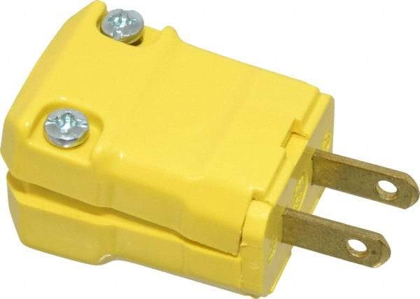 Hubbell Wiring Device-Kellems - 125 VAC, 15 Amp, 1-15P NEMA, Valise, Ungrounded, Commercial, Industrial Grade Plug - 2 Pole, 2 Wire, 1 Phase, 1/2 hp, Nylon, Yellow - Best Tool & Supply