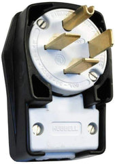 Hubbell Wiring Device-Kellems - 250 VAC, 60 Amp, 15-60P NEMA, Angled, Self Grounding, Commercial, Industrial Grade Plug - 3 Pole, 4 Wire, 3 Phase, 10 hp, Nylon, Black, White - Best Tool & Supply