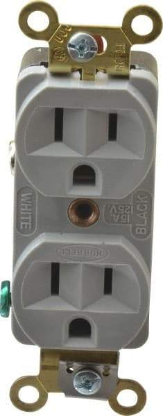 Hubbell Wiring Device-Kellems - 125 VAC, 15 Amp, 5-15R NEMA Configuration, Gray, Industrial Grade, Self Grounding Duplex Receptacle - 1 Phase, 2 Poles, 3 Wire, Flush Mount, Corrosion, Heat and Impact Resistant - Best Tool & Supply