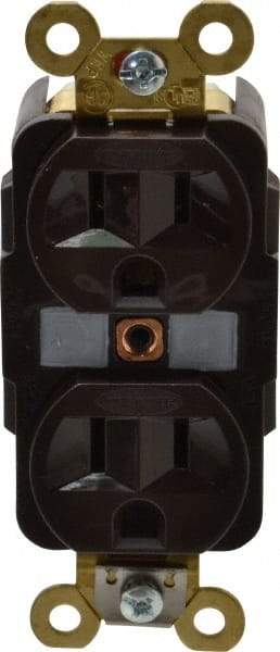 Hubbell Wiring Device-Kellems - 125 VAC, 15 Amp, 5-15R NEMA Configuration, Brown, Specification Grade, Self Grounding Duplex Receptacle - 1 Phase, 2 Poles, 3 Wire, Flush Mount, Corrosion, Heat and Impact Resistant - Best Tool & Supply