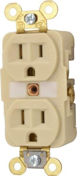 Hubbell Wiring Device-Kellems - 125 VAC, 15 Amp, 5-15R NEMA Configuration, Ivory, Specification Grade, Self Grounding Duplex Receptacle - 1 Phase, 2 Poles, 3 Wire, Flush Mount, Corrosion, Heat and Impact Resistant - Best Tool & Supply