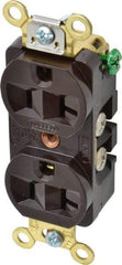 Hubbell Wiring Device-Kellems - 125 VAC, 20 Amp, 5-20R NEMA Configuration, Brown, Industrial Grade, Self Grounding Duplex Receptacle - 1 Phase, 2 Poles, 3 Wire, Flush Mount, Corrosion, Heat and Impact Resistant - Best Tool & Supply