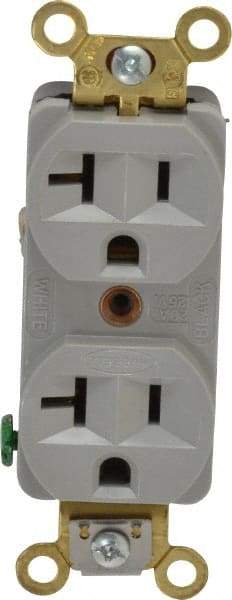 Hubbell Wiring Device-Kellems - 125 VAC, 20 Amp, 5-20R NEMA Configuration, Gray, Industrial Grade, Self Grounding Duplex Receptacle - 1 Phase, 2 Poles, 3 Wire, Flush Mount, Corrosion, Heat and Impact Resistant - Best Tool & Supply