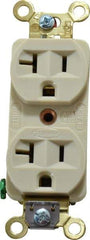 Hubbell Wiring Device-Kellems - 125 VAC, 20 Amp, 5-20R NEMA Configuration, Ivory, Industrial Grade, Self Grounding Duplex Receptacle - 1 Phase, 2 Poles, 3 Wire, Flush Mount, Corrosion, Heat and Impact Resistant - Best Tool & Supply