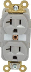 Hubbell Wiring Device-Kellems - 125 VAC, 20 Amp, 5-20R NEMA Configuration, Gray, Specification Grade, Self Grounding Duplex Receptacle - 1 Phase, 2 Poles, 3 Wire, Flush Mount, Corrosion, Heat and Impact Resistant - Best Tool & Supply