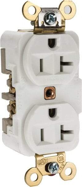 Hubbell Wiring Device-Kellems - 125 VAC, 20 Amp, 5-20R NEMA Configuration, White, Specification Grade, Self Grounding Duplex Receptacle - 1 Phase, 2 Poles, 3 Wire, Flush Mount, Corrosion, Heat and Impact Resistant - Best Tool & Supply