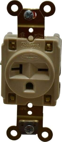 Hubbell Wiring Device-Kellems - 250 VAC, 20 Amp, 6-20R NEMA Configuration, Ivory, Specification Grade, Self Grounding Single Receptacle - 1 Phase, 2 Poles, 3 Wire, Flush Mount - Best Tool & Supply