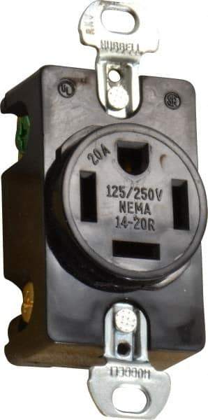 Hubbell Wiring Device-Kellems - 125/250 VAC, 20 Amp, 14-20R NEMA Configuration, Black, Specification Grade, Self Grounding Single Receptacle - 1 Phase, 3 Poles, 4 Wire, Flush Mount - Best Tool & Supply