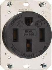 Hubbell Wiring Device-Kellems - 125/250 VAC, 50 Amp, 14-50R NEMA Configuration, Black, Industrial Grade, Self Grounding Single Receptacle - 1 Phase, 3 Poles, 4 Wire, Flush Mount - Best Tool & Supply