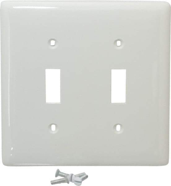 Hubbell Wiring Device-Kellems - 2 Gang, 4-1/2 Inch Long x 4.6 Inch Wide, Standard Switch Plate - Toggle Switch, White, Nylon - Best Tool & Supply