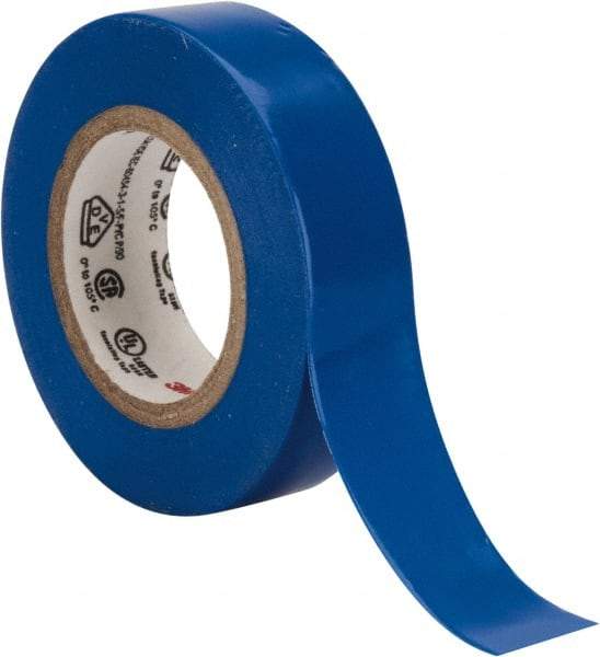 3M - 1/2" x 20', Blue Vinyl Electrical Tape - Series 35, 7 mil Thick, 1,250 V/mil Dielectric Strength, 17 Lb./Inch Tensile Strength - Best Tool & Supply