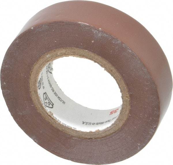 3M - 1/2" x 20', Brown Vinyl Electrical Tape - Series 35, 7 mil Thick, 1,250 V/mil Dielectric Strength, 17 Lb./Inch Tensile Strength - Best Tool & Supply