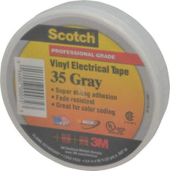 3M - 3/4" x 66', Gray Vinyl Electrical Tape - Series 35, 7 mil Thick, 1,250 V/mil Dielectric Strength, 17 Lb./Inch Tensile Strength - Best Tool & Supply