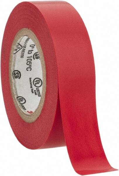 3M - 1/2" x 20', Red Vinyl Electrical Tape - Series 35, 7 mil Thick, 1,250 V/mil Dielectric Strength, 17 Lb./Inch Tensile Strength - Best Tool & Supply