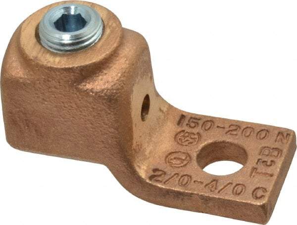 Thomas & Betts - 2/0-4/0 AWG Noninsulated Compression Connection Square Ring Terminal - 3/8" Stud, 2-3/8" OAL x 1" Wide, Copper Contact - Best Tool & Supply