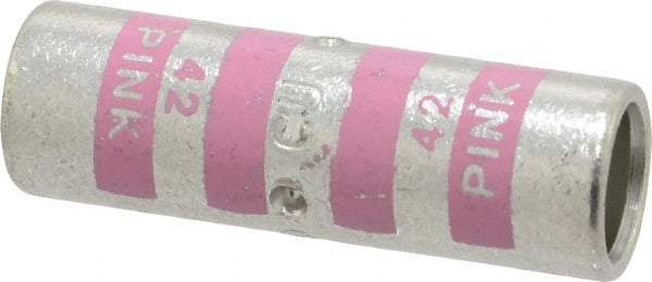 Thomas & Betts - 1/0 AWG Compatible, Noninsulated, Crimp-On Butt Splice Terminal - 2 Wire Entries, Copper Contacts, Tin Contact Plating, 1.63" OAL, Pink - Best Tool & Supply