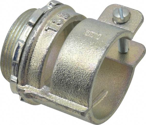 Thomas & Betts - 1-1/2" Trade, Malleable Iron Squeeze Clamp Straight FMC Conduit Connector - Noninsulated - Best Tool & Supply