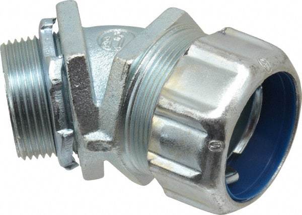 Thomas & Betts - 1-1/4" Trade, Malleable Iron Threaded Angled Liquidtight Conduit Connector - Noninsulated - Best Tool & Supply