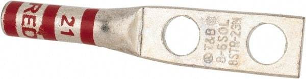 Thomas & Betts - 8 AWG Noninsulated Compression Connection Rectangle Ring Terminal - 1/4" Stud, 2.19" OAL x 0.42" Wide, Tin Plated Copper Contact - Best Tool & Supply