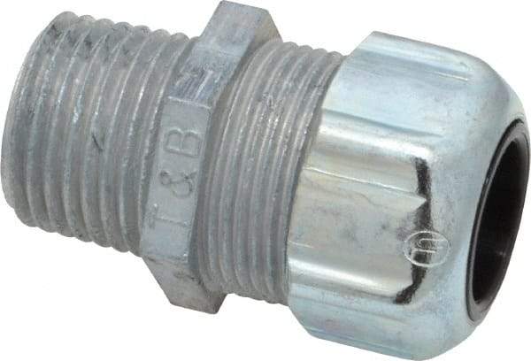 Thomas & Betts - 3/8 to 1/2" Cable Capacity, Liquidtight, Straight Strain Relief Cord Grip - 1/2 NPT Thread, 1-21/32" Long, Zinc - Best Tool & Supply