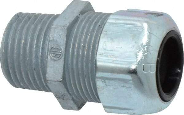 Thomas & Betts - 0.45 to 0.56" Cable Capacity, Liquidtight, Straight Strain Relief Cord Grip - 1/2 NPT Thread, 1-21/32" Long, Zinc - Best Tool & Supply