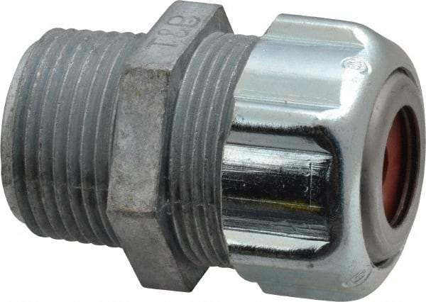 Thomas & Betts - 1/8 to 1/4" Cable Capacity, Liquidtight, Straight Strain Relief Cord Grip - 3/4 NPT Thread, 1-3/4" Long, Zinc - Best Tool & Supply