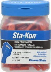 Thomas & Betts - 22 to 18 AWG, Nylon, Fully Insulated, Female Wire Disconnect - 1/4 Inch Wide Tab, Red, CSA Certified, RoHS Compliant, UL 94 V-2, UL File E66716, UL Listed - Best Tool & Supply