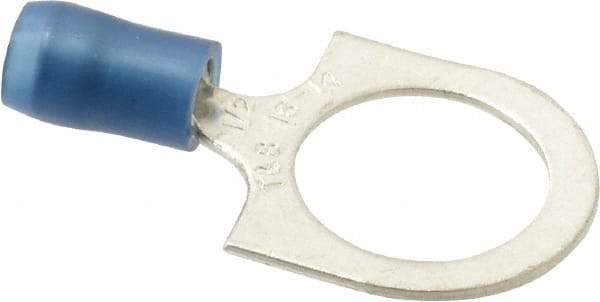 Thomas & Betts - 18-14 AWG Partially Insulated Crimp Connection D Shaped Ring Terminal - 1/2" Stud, 1-1/4" OAL x 0.72" Wide, Tin Plated Copper Contact - Best Tool & Supply