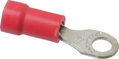 Thomas & Betts - 22-16 AWG Partially Insulated Crimp Connection D Shaped Ring Terminal - #6 Stud, 0.94" OAL x 1/4" Wide, Tin Plated Copper Contact - Best Tool & Supply