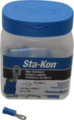 Thomas & Betts - 18-14 AWG Partially Insulated Crimp Connection D Shaped Ring Terminal - #4 Stud, 0.94" OAL x 1/4" Wide, Tin Plated Copper Contact - Best Tool & Supply