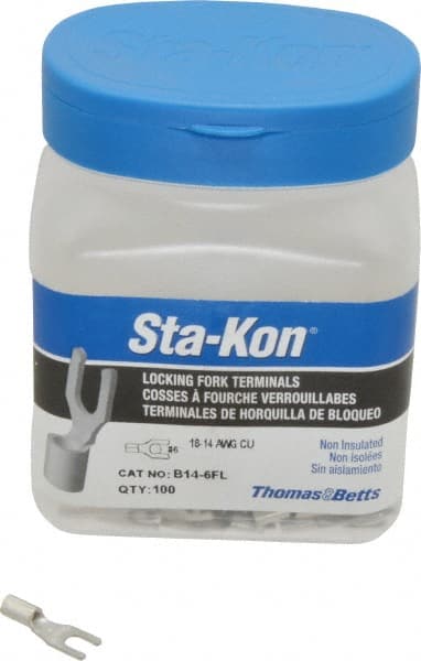 Thomas & Betts - #6 Stud, 18 to 14 AWG Compatible, Noninsulated, Crimp Connection, Locking Fork Terminal - Best Tool & Supply