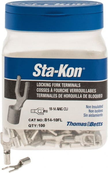 Thomas & Betts - #10 Stud, 18 to 14 AWG Compatible, Noninsulated, Crimp Connection, Locking Fork Terminal - Best Tool & Supply