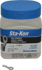 Thomas & Betts - 22-16 AWG Noninsulated Crimp Connection D Shaped Ring Terminal - #4 Stud, 3/4" OAL x 0.31" Wide, Tin Plated Copper Contact - Best Tool & Supply