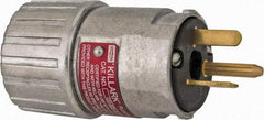 Hubbell Killark - 125 VAC, 20 Amp, 5-20R NEMA, Straight, Self Grounding, Industrial Grade Plug - 2 Pole, 3 Wire, 1 Phase, 1 hp, Aluminum, Silver - Best Tool & Supply