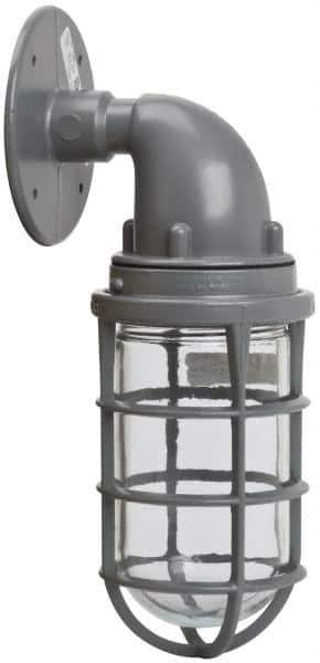 Hubbell Killark - 150 Watt, 2,800 Lumen, 120-240 Volt, Incandescent Wall Pack Light Fixture - Glass Lens, Aluminum Housing, Gray, Wall Mount, 4-5/8" Deep x 7-5/8" High x 4-1/4" Wide - Best Tool & Supply