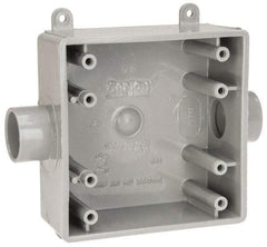 Thomas & Betts - 2 Gang, (2) 3/4" Knockouts, PVC Square Switch Box - 4.62" Overall Height x 4.62" Overall Width x 1.98" Overall Depth, Weather Resistant - Best Tool & Supply