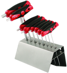 8 Piece - 2.0 - 10mm - Hard Chrome Finish - Metal Stand - T-Handle Soft Grip Dual Drive Ball End Hex Set - Best Tool & Supply