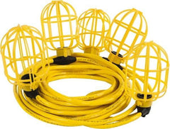 Value Collection - 5 Socket, 4 Conductor, 125 VAC, 15 Amp, Temporary String Light - 50' SJTW-A Cord, Yellow, Plastic, Includes Lamp Guard - Best Tool & Supply