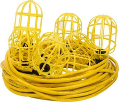 Value Collection - 10 Socket, 4 Conductor, 125 VAC, 15 Amp, Temporary String Light - 100' SJTW-A Cord, Yellow, Plastic, Includes Lamp Guard - Best Tool & Supply