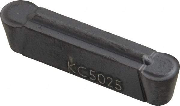 Kennametal - 0500M05R GMP Grade KC5025, 5mm Cutting Width Carbide Grooving Insert - 4.1mm Max Depth of Cut, Neutral, 0.0984" Corner Radius, TiAlN Finish - Best Tool & Supply