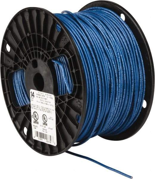 Southwire - THHN/THWN, 14 AWG, 15 Amp, 500' Long, Stranded Core, 19 Strand Building Wire - Blue, Thermoplastic Insulation - Best Tool & Supply