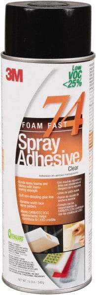 3M - 24 oz Aerosol Clear Spray Adhesive - High Tack, 200°F Heat Resistance, 50 Sq Ft Coverage, Medium Strength Bond, 30 min Max Bonding Time, Flammable, Series 74 - Best Tool & Supply