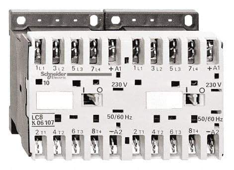 Schneider Electric - 3 Pole, 24 Coil VAC at 50/60 Hz, 16 Amp at 690 VAC, 20 Amp at 440 VAC and 9 Amp at 440 VAC, Reversible IEC Contactor - BS 5424, CSA, IEC 60947, NF C 63-110, RoHS Compliant, UL Listed, VDE 0660 - Best Tool & Supply