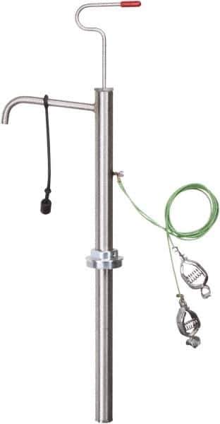 PRO-LUBE - 18 Strokes per Gal, 1/2" Outlet, Stainless Steel Hand Operated Drum/Pail Pump - 7 oz per Stroke, 25" OAL, For 2" Bung Drums, For Acetone, Adblue, Benzene, DEF, Diesel, Kerosene, Lacquer, Naphtha, Thinners, Urea & Gasoline - Best Tool & Supply