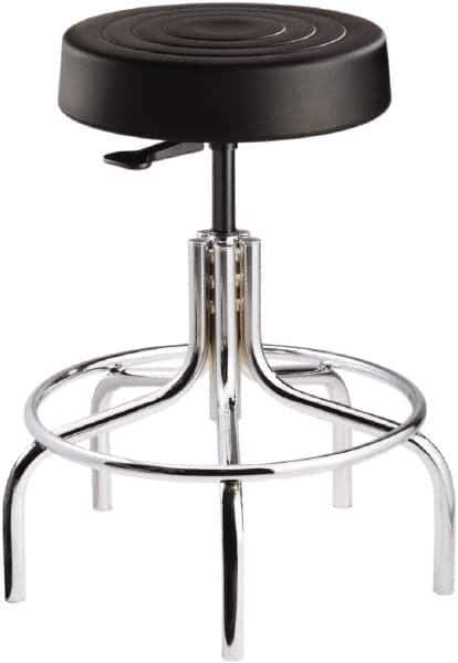 Bevco - 14 Inch Wide x 14-1/2 Inch Deep x 25 Inch High, Tubular Chrome Base, Adjustable Height Swivel Stool - Polyurethane Seat, Black - Best Tool & Supply