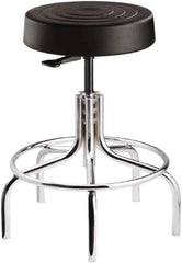 Bevco - 14 Inch Wide x 14-1/2 Inch Deep x 25 Inch High, Tubular Chrome Base, Adjustable Height Swivel Stool - Polyurethane Seat, Black - Best Tool & Supply