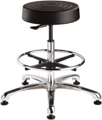 Bevco - 14 Inch Wide x 14-1/2 Inch Deep x 33 Inch High, Polished Aluminum Base, Adjustable Height Swivel Stool - Polyurethane Seat, Black - Best Tool & Supply