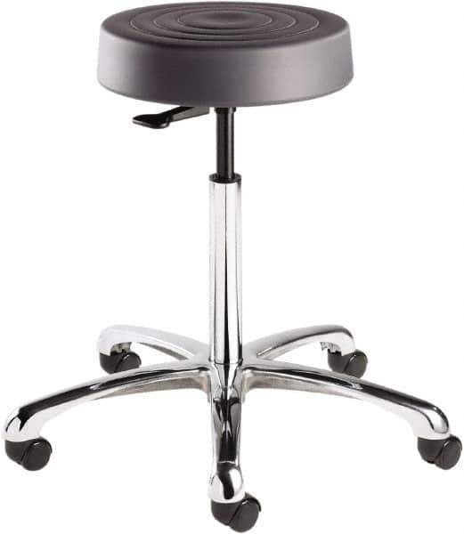 Bevco - 14 Inch Wide x 14-1/2 Inch Deep x 27-3/4 Inch High, Polished Aluminum Base, Adjustable Height Swivel Stool - Polyurethane Seat, Graphite - Best Tool & Supply