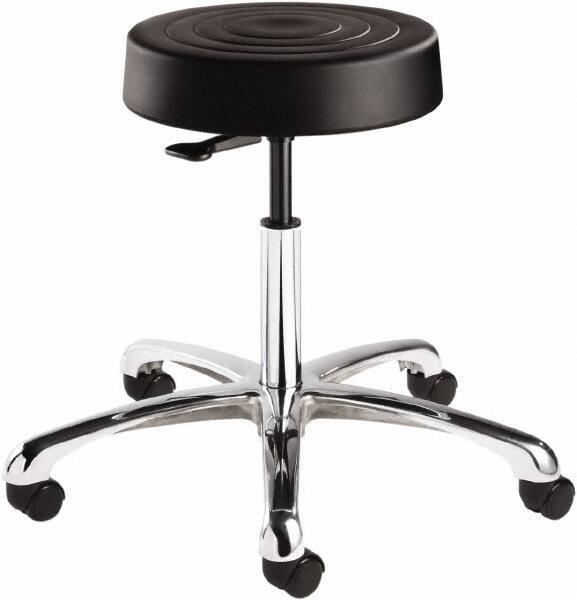 Bevco - 14 Inch Wide x 14-1/2 Inch Deep x 22-1/2 Inch High, Polished Aluminum Base, Adjustable Height Swivel Stool - Polyurethane Seat, Black - Best Tool & Supply